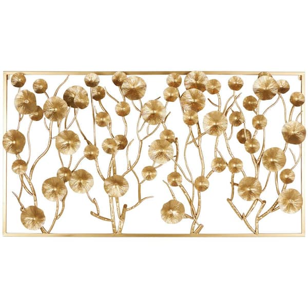 Litton Lane 72 in. x 39 in. Metal Gold Dimensional Floral Wall Decor