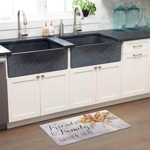 Cozy Living Friends and Family Gather Eucalyptus Floral Grey 17.5 in. x 30 in. Anti Fatigue Kitchen Mat