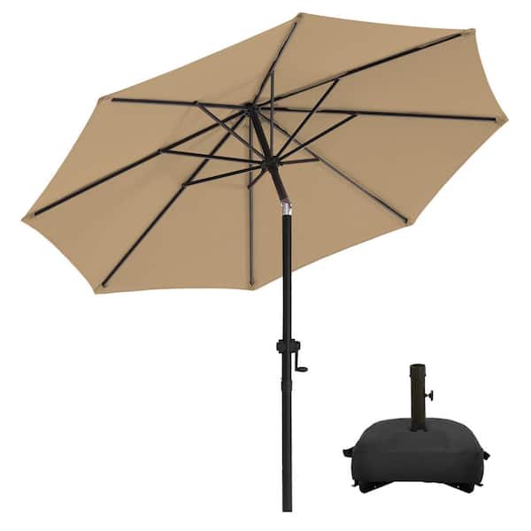 wikiwiki 9 ft. Market Patio Umbrella with Base and Push Button Tilt in Tan