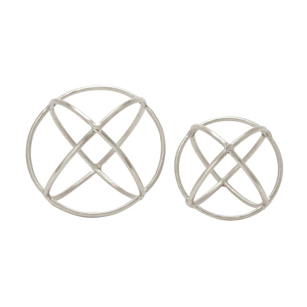 Sleek Silver Aluminum Geometric Orbs Set of 2 - Modern Elegance
