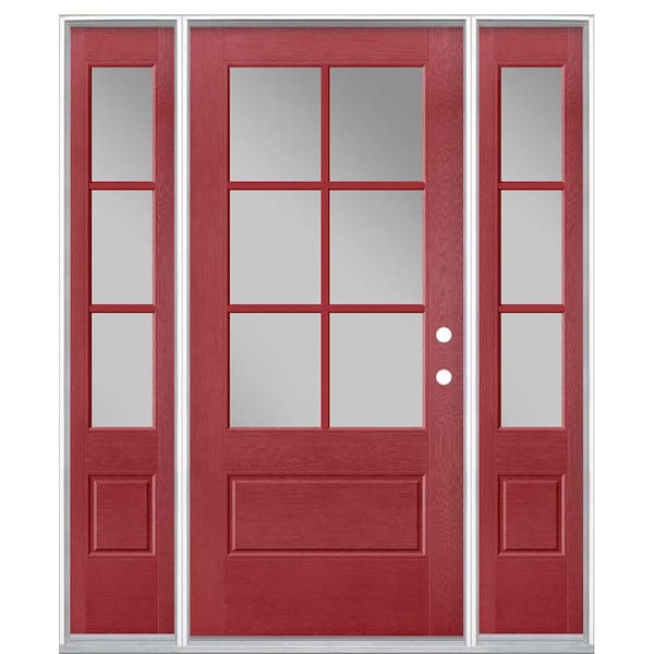 Masonite 64 in. x 80 in. Vista Grande Painted Left-Hand Inswing 3/4 Lite Clear Glass Fiberglass Prehung Front Door and Sidelites