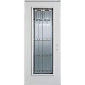 32 in. x 80 in. Left-Hand Architectural Full Lite Decorative Painted White Steel Prehung Front Door