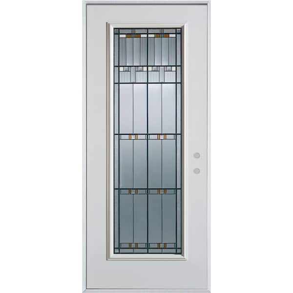 Stanley Doors 32 in. x 80 in. Left-Hand Architectural Full Lite Decorative Painted White Steel Prehung Front Door