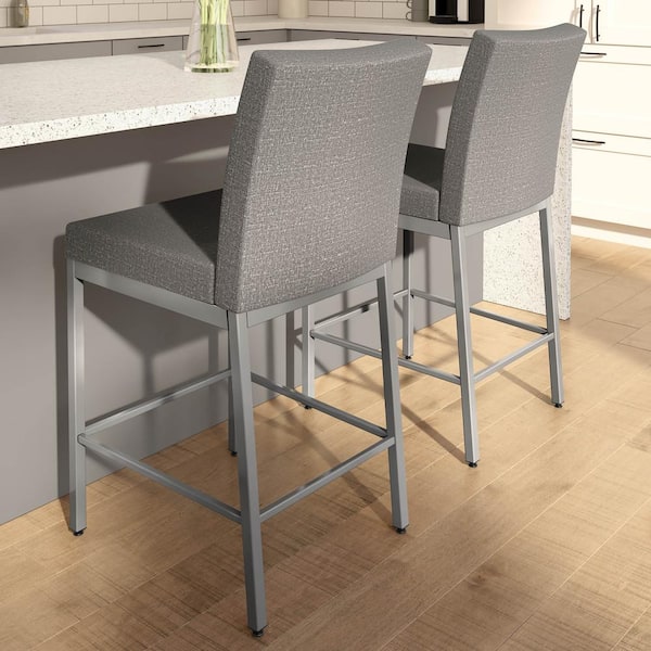 Amisco Perry Plus 26" Silver Grey Polyester / Metallic Grey Metal Counter Stool