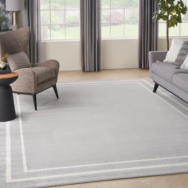 Essentials Grey/Ivory 8 ft. x 10 ft. Solid Contemporary Indoor/Outdoor Area Rug