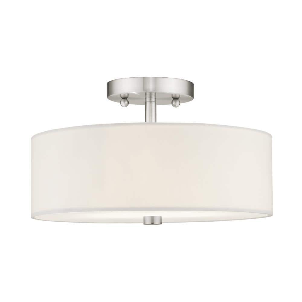 Elegant Brushed Nickel Semi-Flush Drum Light with Off-White Shade