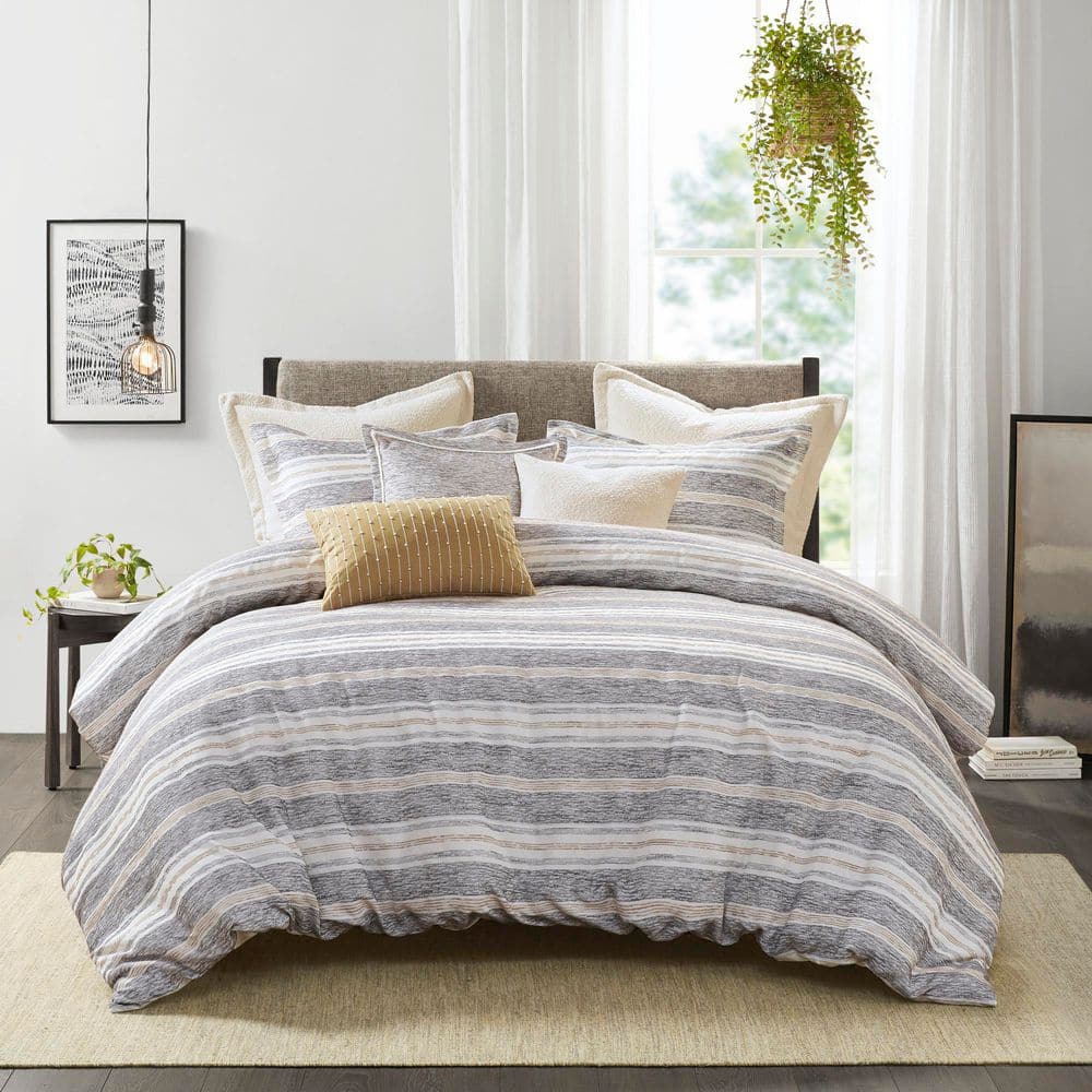 Ivory and Charcoal Cotton Jacquard Full Duvet Set