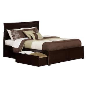 Metro Espresso King Platform Solid Wood Storage Platform Bed with Flat Panel Foot Board and 2 Bed Drawers