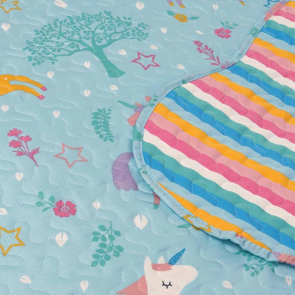 Full Sky Blue Unicorn Reversible Kids Quilt Set