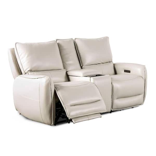 Elvera 74 in. Beige Leather 2-Seater Power Loveseat with Armrests