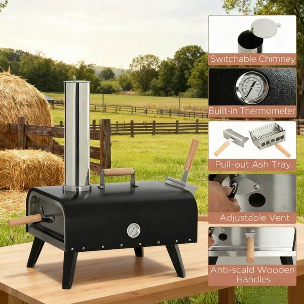 Portable Wood-Fired Outdoor Pizza Oven with Chimney, Cordierite