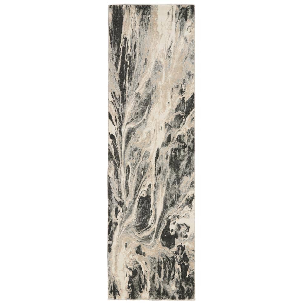 Elegance Abstract Grey Polyester 26" Indoor Area Rug