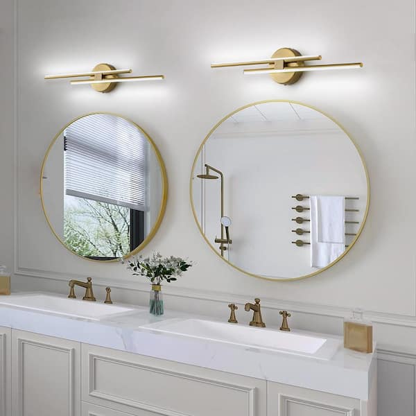 LED Bath Light Minimalist Modern Ultra-Thin Vanity Bathroom Light Bar Wall Sconce Wall Light Over Mirror, Brushed Black/ Silver,Silver+Chrome / 1