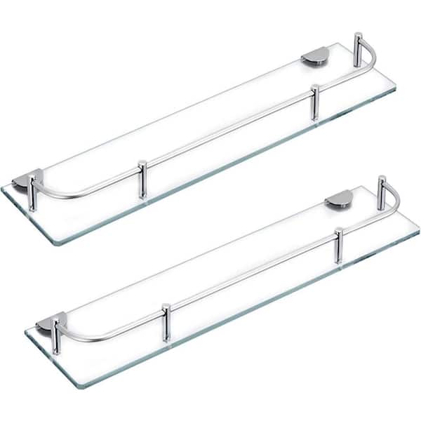 15.7 in. W x 4.65 in. D Clear Decorative Wall Shelf, Glass Shower Shelves for Bathroom (2-Pack)