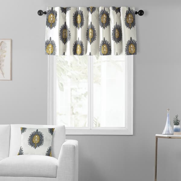 Exclusive Fabrics & Furnishings Mayan Gold Printed Cotton Rod Pocket Window Valance - 50 in. W x 19 in. L (1 Panel)