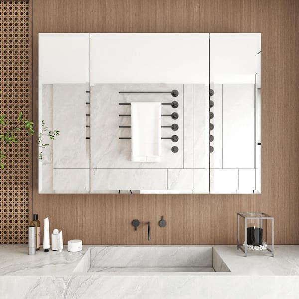 UPIKER 36 in. W x 26 in. H Large Rectangular Silver Aluminum Recessed/Surface Mount Medicine Cabinet with Mirror