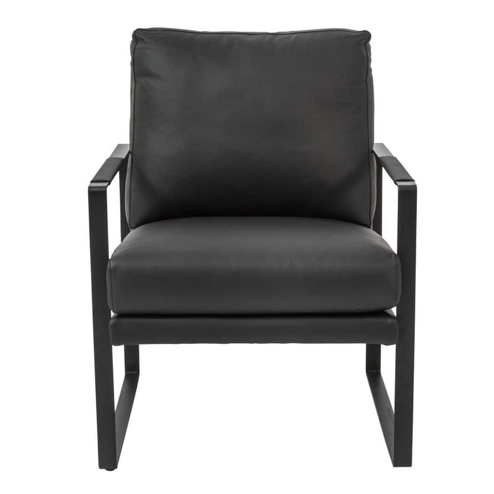 HomeRoots Amelia Black Arm Chair Leather 2000400511 The Home Depot