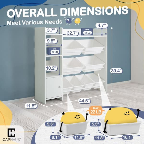 CAPHAUS White Wood Kids Storage Cabinet with 8 White Plastic Bins