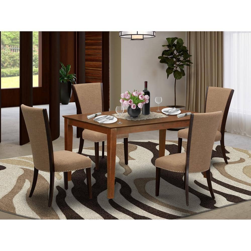 5-Piece Mahogany Finish Solid Wood Top - Rectangular Dining Room Set - Seats 4