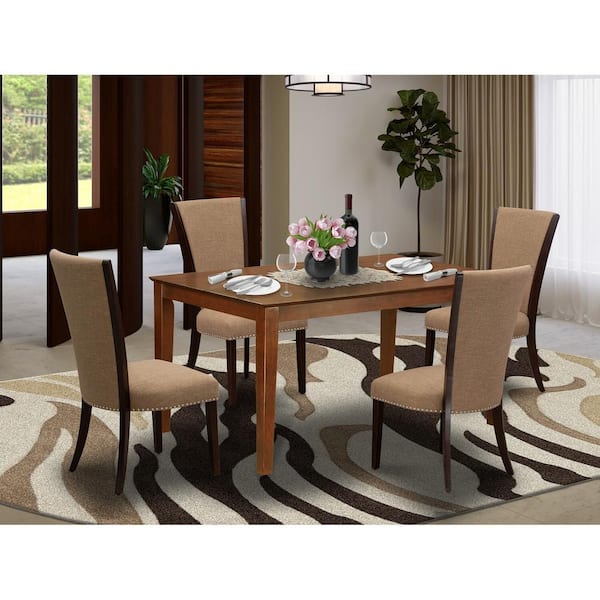 East West Furniture 5-Piece Mahogany Finish Solid Wood Top - Rectangular Dining Room Set - Seats 4