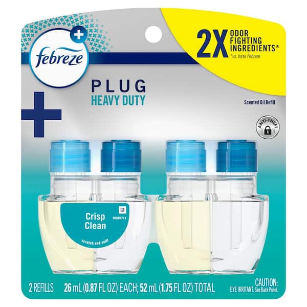 Febreze PLUG In Air Freshener, Odor-Fighting Scented Oil Refill, Heavy Duty Crisp Clean 2 ct