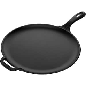 12 in. Pre-seasoned with Flaxseed Oil Cast Iron Durable Pizza Pan in Black with Stay Cool Long Handle and Loop Handle