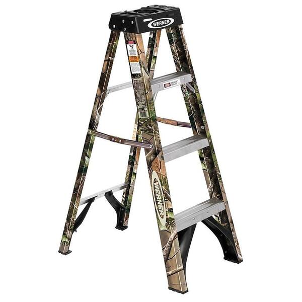 WERNER 4 ft. Camo Design Fiberglass Step Ladder with 250 lbs. Load Capacity Type I Duty Rating