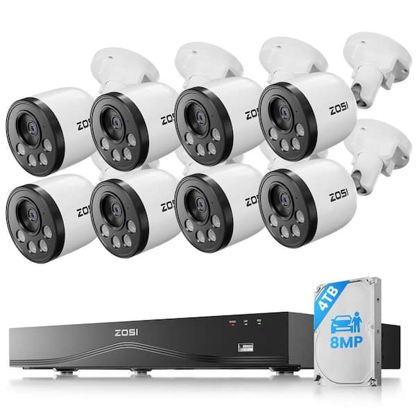 4K 16-Channel(32CH Expandable) POE 4TB Home Security Camera System with 8 Wired 8MP Outdoor Cameras, Dual-Disk Backup