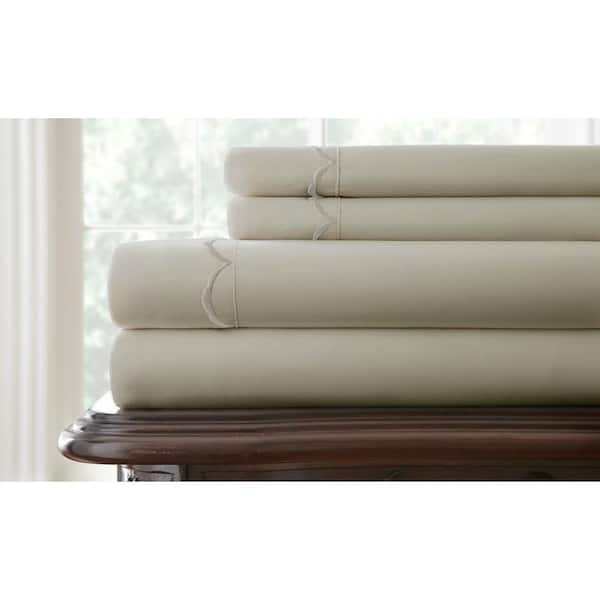 Pacific Coast Textiles Easy Care Scallop Embroidered Taupe Hem King Sheet Set (4-Piece)