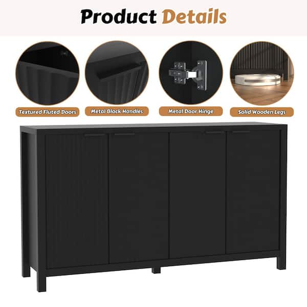 VEIKOUS 55 in. Accent Storage Cabinet Kitchen Storage Cabinet with 4-Fluted Doors in Black HP0404-08BK-S