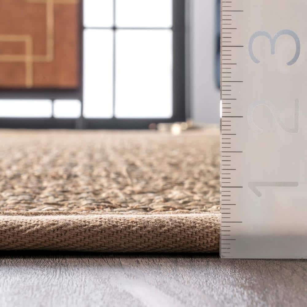 Elijah Beige Seagrass Rectangular Area Rug with Cotton Border