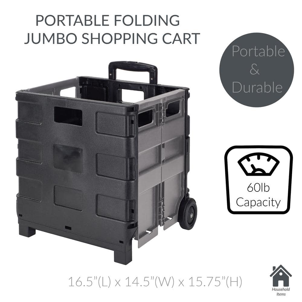 Black Collapsible Rolling Utility Cart with Aluminum Handle