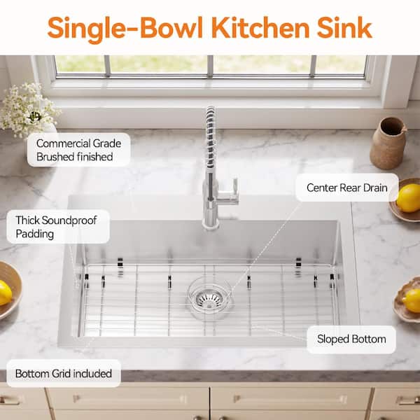 TECASA 33 in. Drop-In/Undermount Single Bowl 18-Gauge Gunmetal