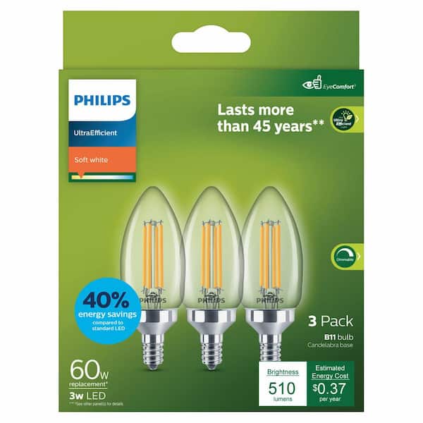 Philips LEDライト 3個セット Philips 60-Watt Equivalent B11 Ultra Efficient Clear LED Light