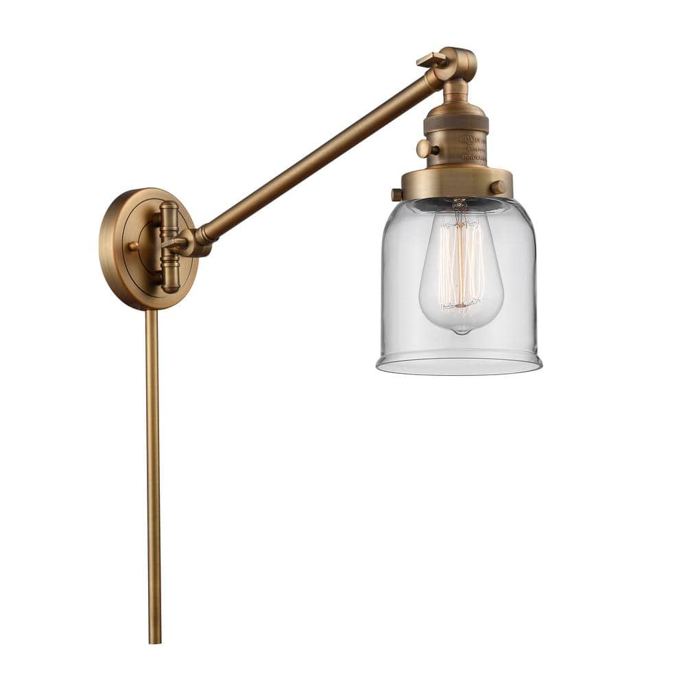 Innovations Franklin Restoration Bell 8 in. 1-Light Brushed Brass Wall Sconce with Clear Glass Shade with On/Off Turn Switch -  237-BB-G52