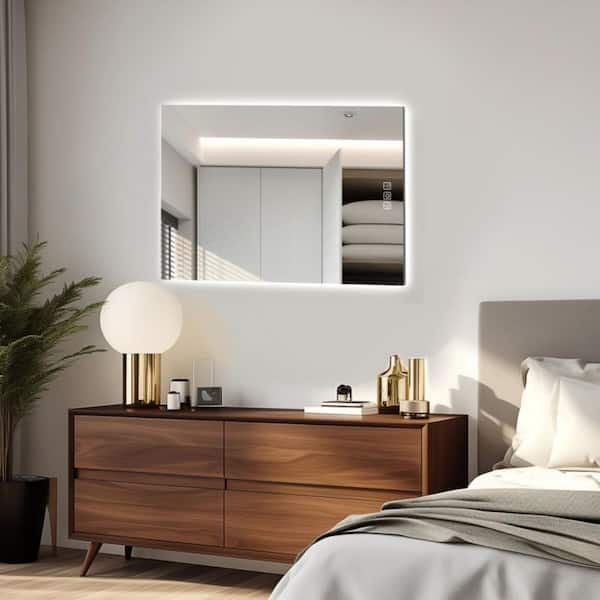 Unbranded 32 in. H x 24 in. W Rectangular Frameless Wall Mounted Bathroom Vanity Mirror with Dimmable LED Multipurpose Mirror