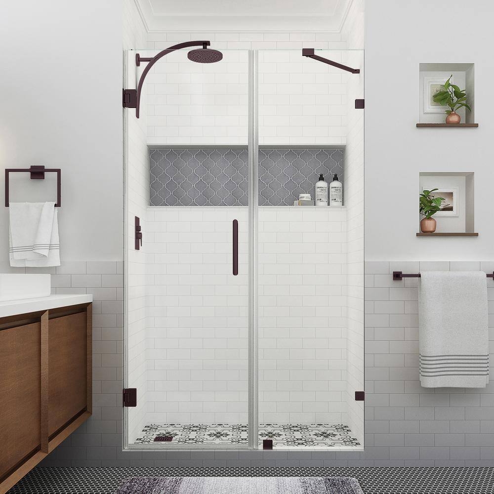Bronze Frameless Hinged Shower Door with Clear Glass, 80" x 53"