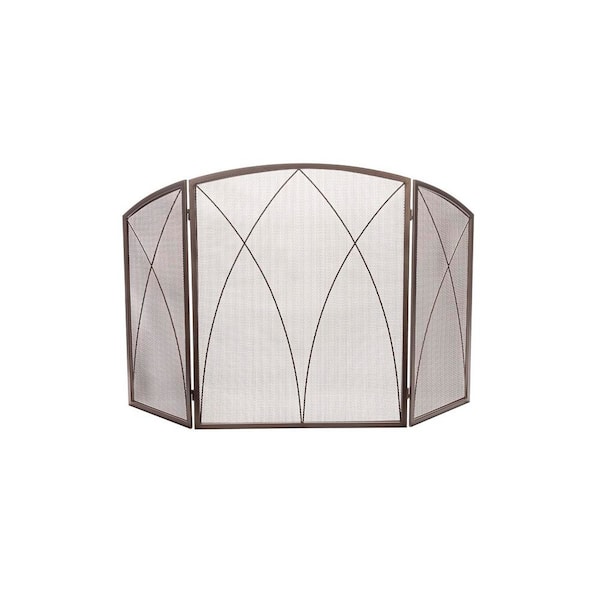 Barton 48 in. Fireplace Screen Gold 4-Panel Fire Spark Guard