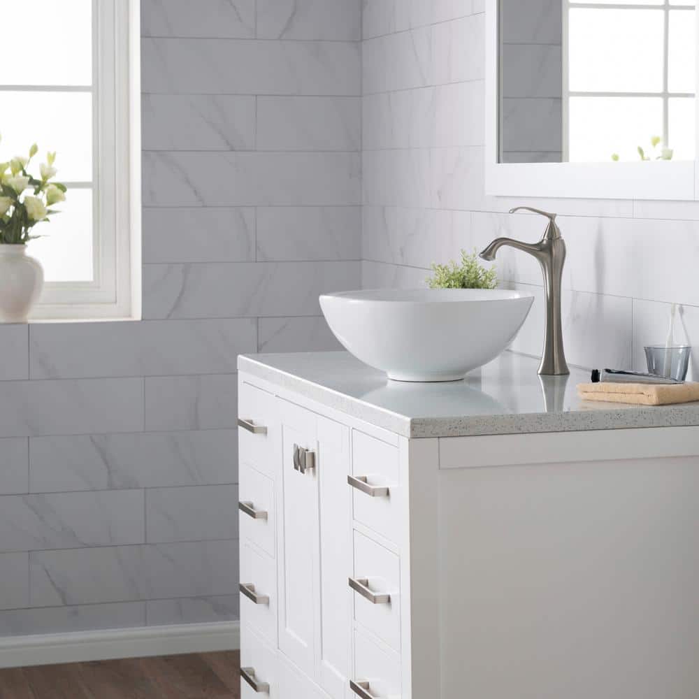 White Round Ceramic Vessel Bathroom Sink, 16 Inch