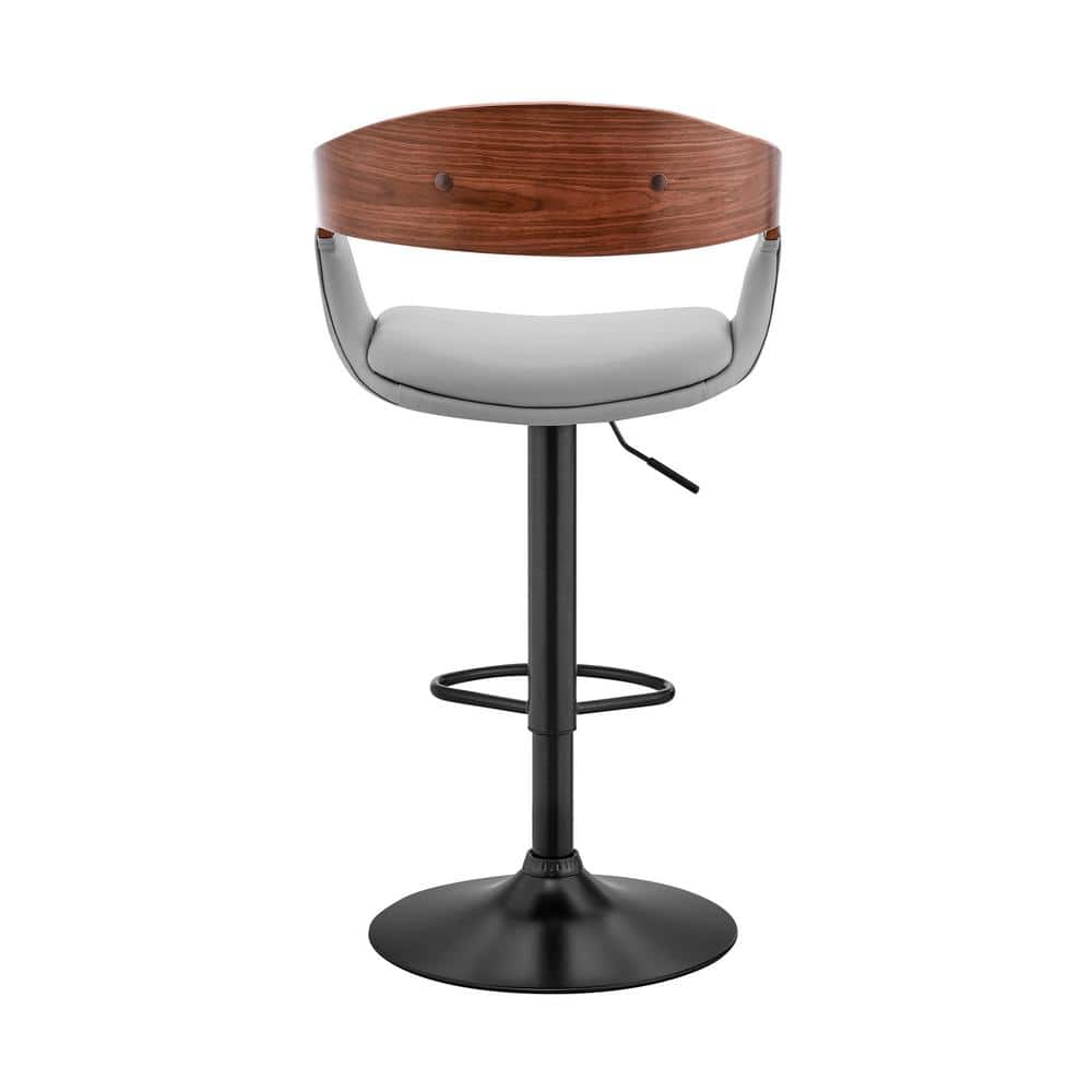 Benson Contemporary Adjustable Swivel Bar Stool in Gray and Walnut