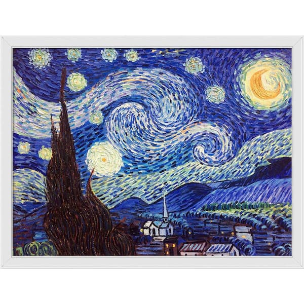 LA PASTICHE Starry Night by Vincent Van Gogh Gallery White Framed Astronomy Oil Painting Art Print 34 in. x 44 in.