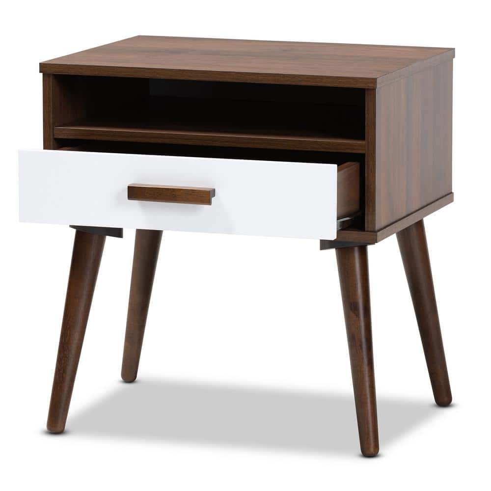 Walnut and White 22" Wood End Table with Storage Drawer