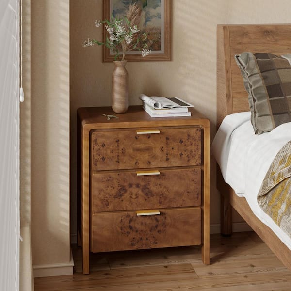 Farmhouse Dark Brown 3-Drawer 22 in. Wide Nightstand with Distinctive Swirls and Speckles