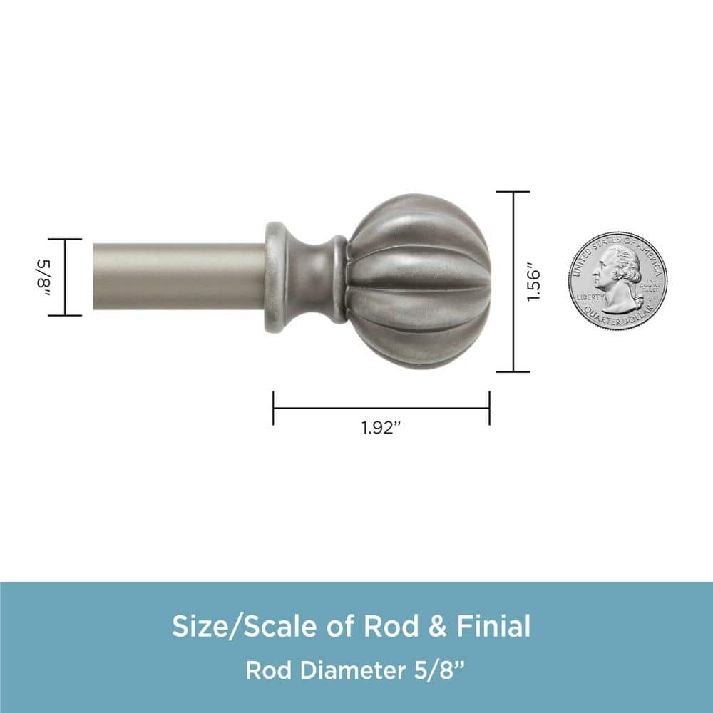 Rachel Italian Pewter Adjustable Curtain Rod with Fluted Ball Finials
