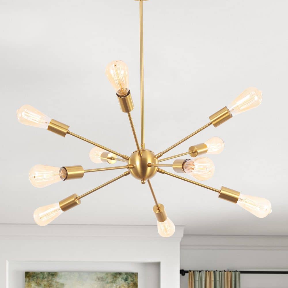 ADSENSTY 10-Light Gold Modern Dimmable Sputnik Chandelier