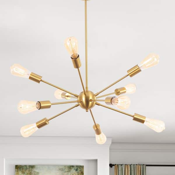 ADSENSTY 10-Light Gold Modern Dimmable Sputnik Chandelier