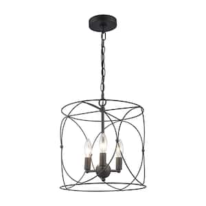 Croyden 3-Light Black Caged Candle Chandelier Light Fixture with Metal Shade