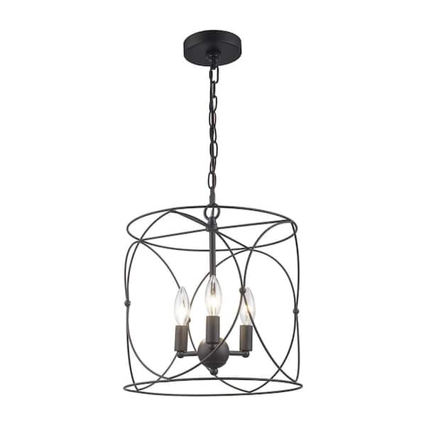 Hampton Bay Croyden 3-Light Black Caged Candle Chandelier Light Fixture with Metal Shade
