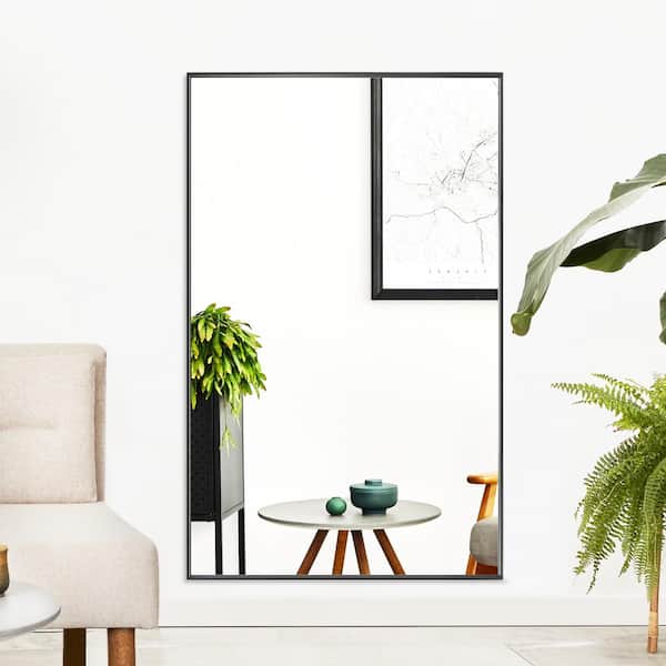 58 in. W x 36 in. H Large Rectangular Aluminum Framed Wall Mounted Bathroom Vanity Mirror in Black
