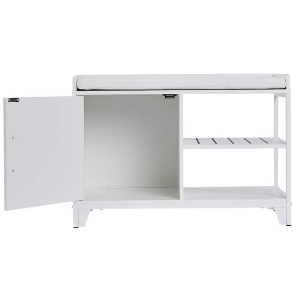 VECELO White Entryway Bench Shoe Storage Cabinet With Removable Seat ...